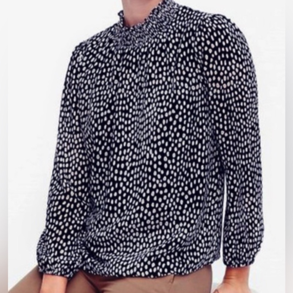 J. Crew Black and White Ruffled Bib Collar Blouse